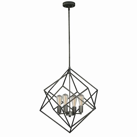 Vaxcel Rad 4-Light 23.5 in W Pewter Mid-Century Modern Geometric Cage Pendant Light, Ceiling Fixture P0187R