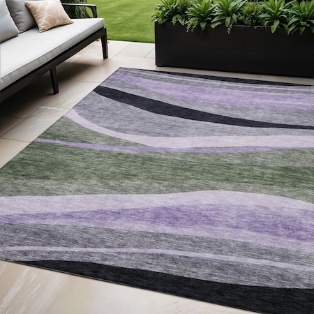 Homeroots 5' X 8' Artichoke Green Green And Black Abstract Washable Indoor Outdoor Area Rug 603666
