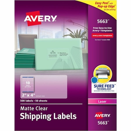 Avery Matte Clear Shipping Labels, Sure, PK500 5663