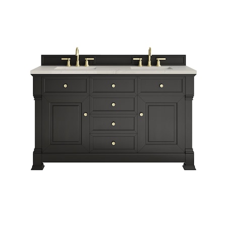 James Martin Vanities Brookfield 60" Double Vanity, Black Onyx, w/ 3 CM Siberian Silestone Top w/FreePower Wireless Charger 547-V60D-BKO-FSFR