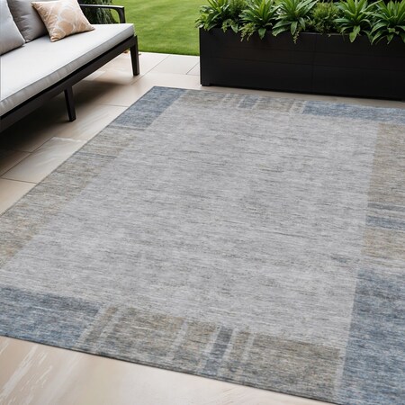Homeroots 5' X 8' Taupe Beige And Blue Geometric Washable Indoor Outdoor Area Rug 581997