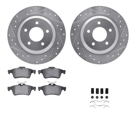 Dynamic Friction Co DFC Rotors-Drilled & Slotted-Silver w/ EURO 5000 Ceramic Brake Pads Incl Hdw 7612-80005