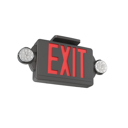 Lithonia Lighting Exit Sign with Emergency Lights, Black, 1 Face(s), LED, Universal Mount LHQM LED B R M6