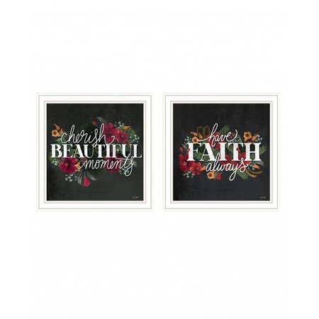 Homeroots Set Of Two Cherish and Have Faith 3 White Framed Print Wall Art, 2PK 407984