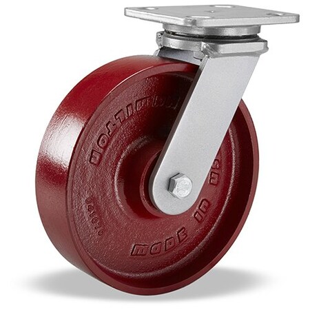 Hamilton Plate Caster, Swivel, Cast Iron, 8 in., 1500 lb., Rd S-WH-8MB-4SL-FB
