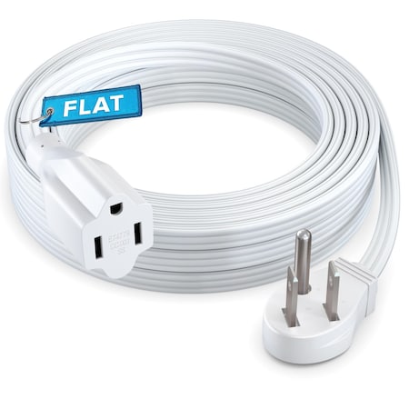 Maximm 20ft 16AWG 45 degrees Angled Flat Plug Extension Cord, 3-Prong, White ADW-36X-31F20-16W0