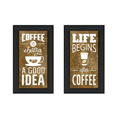 Homeroots Set Of Two Life Begins and Ends With Coffee Black Framed Print Wall Art, 2PK 408224