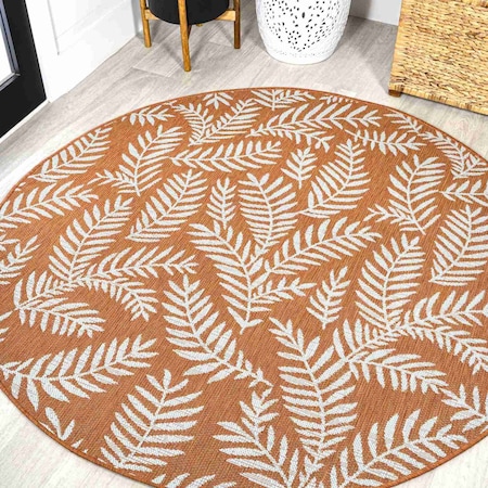 Jonathan Y Nevis Palm Frond Orange/Cream 5 ft Round Indoor/Outdoor Area Rug SMB119E-5R