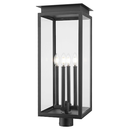Z-Lite Nova 4 Light Outdoor Post Mount Fixture, Black/Clear, 10.5 In W x 27.5 In H 5018PHBR-BK