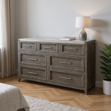 Homeroots 62" Gray Solid Wood Seven Drawer Triple Dresser 524546