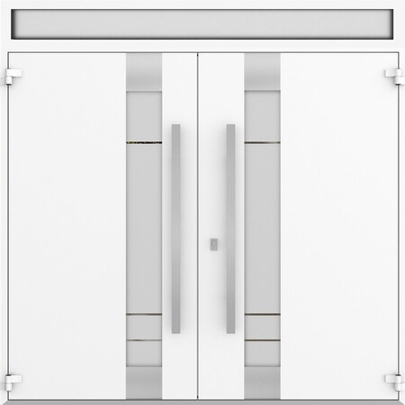 Vdomdoors Metal Double Doors Deux 1713 Natural Oak Frosted Glass Top Transom Entry Modern Painted (W72xH96+14 DEUX1713DEXD-OAK-W72xH96+14-LH-I