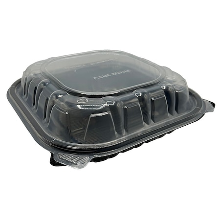Empress PP Hinged Container Black/Clear Lid 9 in x 9 in x 3 in , 1 Comp , Vented, 150PK EHLPPBKCL-91