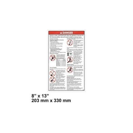 Genie REPLACEMENT DECAL, DANGER GEN SAFETY RULES 32700