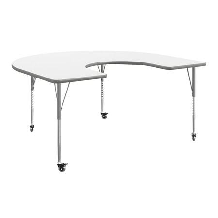 Flash Furniture Commercial Adjustable Height Horseshoe Activity Table with Locking Casters-White XU-A6066-HRSE-WHT-T-A-CAS-GG