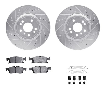 Dynamic Friction Co DFC Rotors-Drilled & Slotted-Silver w/ EURO 5000 Ceramic Brake Pads Incl Hdw 7612-63088