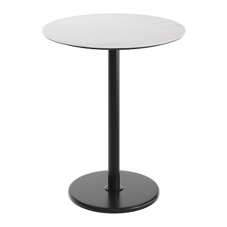 Flash Furniture 36" Round Tabletop, Seamless Surface Technology, White Faux Marble, 24" Black Round Bar Height Base ST-RD36-WHMAR-TR24B-GG