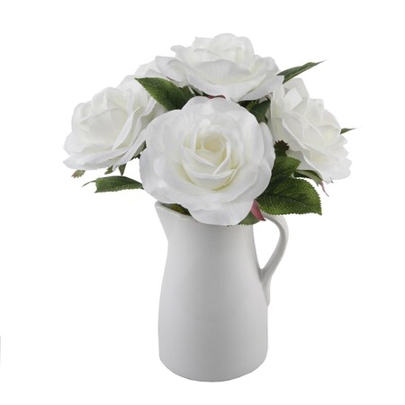 Flora Bunda 12' H Roses in Ceramic Water Pot, White SP1806E-WH