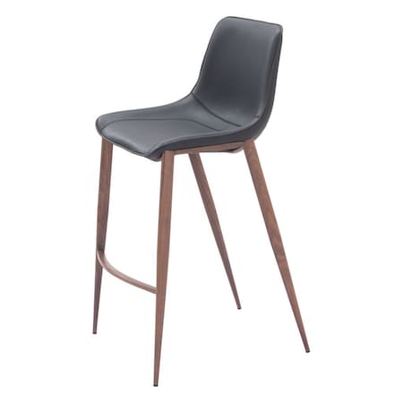 Homeroots Set of Two 30" Black And Brown Faux Leather And Steel Bar Height Bar Chairs 555686
