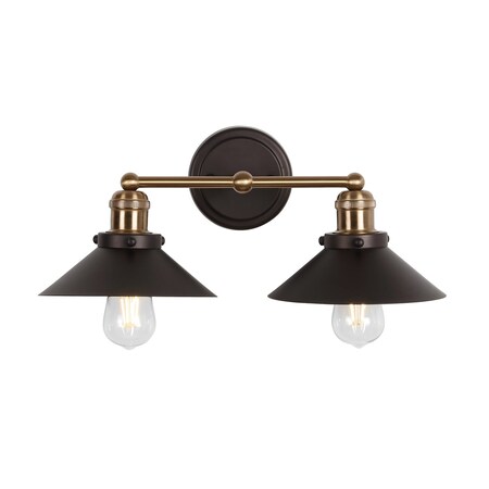 Jonathan Y July 17.5 in. 2-Light Industrial Farmhouse Metal Vanity Light, Oil Rubbed Bronze/Brass Gold JYL7427C