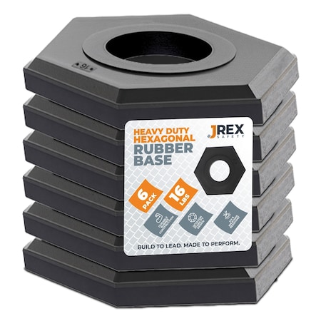 Jrex Safety 16 lb Hexagonal Rubber Base for Channelizer Cones, 6PK BASE-JR-H-16-6