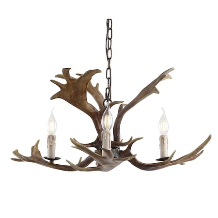 Jonathan Y Speller 27" Adjustable Resin Antler 3-Light LED Chandelier, Brown JYL6303A
