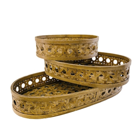 Homeroots Set of Three Brown Woven Wood Oval Baskets, 3PK 636205