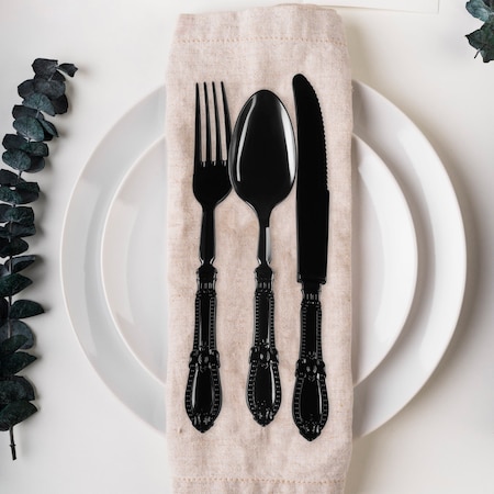Smarty Had A Party Black Baroque Disposable Plastic Cutlery Set - 480 Spoons, 480 Forks and 480 Knives, 1440PK 8330-B-CS-CASE