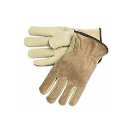 Mcr Safety Cowhide Palm/Split Leather Back Drivers Gloves, 3205, Small, CV Cow Grain Palm, Beige/Brown, 12PK 127-3205S
