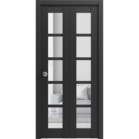 Sartodoors Sliding Closet Bi-fold Doors Black Solid Core Modern Interior QUADRO4522BF-BLK-64 x 84 (2* 32x84)