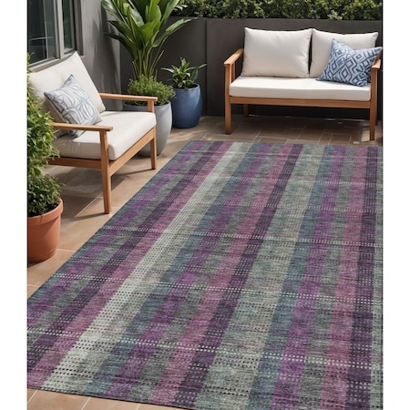 Homeroots 5' X 8' Plum Eggplant And Gray Plaid Washable Indoor Outdoor Area Rug 613988