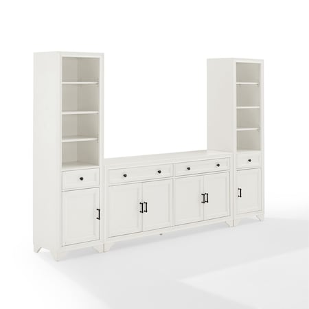 Crosley Tara 3-Piece Sideboard And Bookcase Set KF33014WH