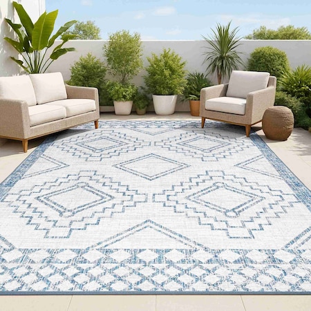 Jonathan Y Marokko Diamond Tribal Medallion Ivory/Blue 3 ft. x 5 ft. Indoor/Outdoor Area Rug SMB127C-3