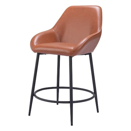 Homeroots Set of Two 25" Brown And Black Faux Leather And Steel Counter Height Bar Chairs 555710