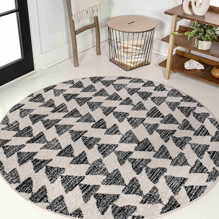 Jonathan Y Aisha Moroccan Triangle Geometric Cream/Black 3 ft Round Area Rug MOH206A-3R