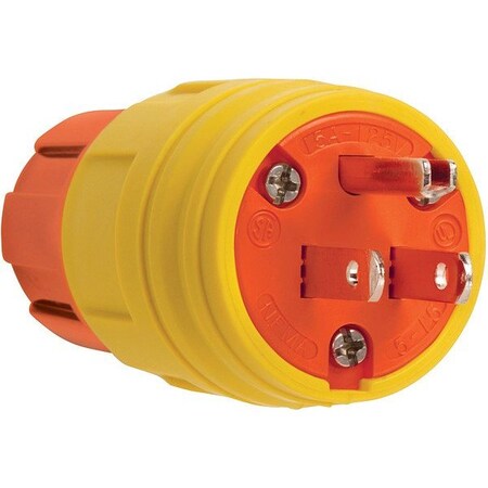 Pass & Seymour Straight Blade Plug, 15 A, 125V AC, Single Phase, 2 Pole, Screw Terminals, Yellow 14W47AM