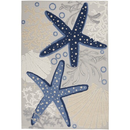 Homeroots 6' X 9' Navy Blue And Gray Starfish Indoor Outdoor Area Rug 546820