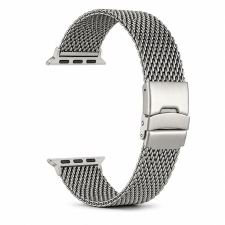 Elegani Mesh Stainless Steel Replacement Band Compatible with Apple Watch 46mm, Silver QYJMB-SLV-46mm