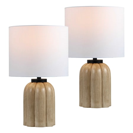 Jonathan Y Royce 18.25" Rustic Farmhouse Fluted Scalloped Gourd Resin/Metal LED Table Lamp, Antique Light B, 2PK JYL5608A-SET2