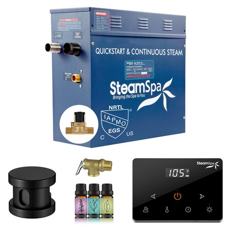 Steamspa Oasis 7.5KW Steam Generator with Continuous Steam Wireless Control and Auto-Drain in Matte Black OAW750Mk-A