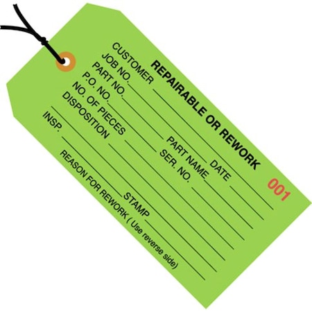 Partners Brand TagStrungRepr/Rewrk, 4-3/4"x2-3/8", PK1000, 13 Point Cardstock, 4 3/4" W, Green, 1000 PK G20042