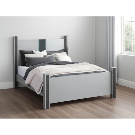 Homeroots Silver Wood And Faux Crystals Lighted Queen Four Poster Bed Frame 634345