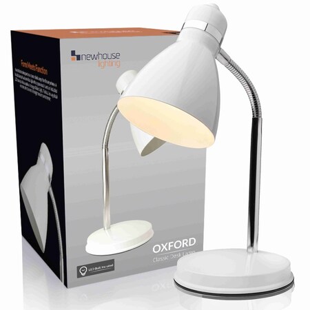 Newhouse Lighting Oxford 13 in. White Metal Flexible Classic Goose Neck Design Desk or Table Lamp NHDK-OX-WH
