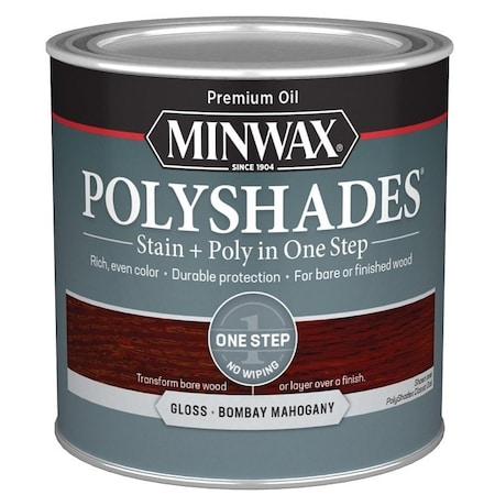 Minwax 214804444 Waterbased Polyurethane Stain, Gloss, Liquid, Bombay Mahogany, 0.5 pt, Can 21480