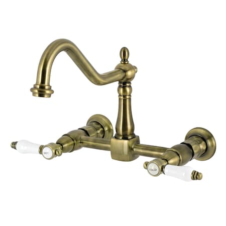 Kingston Brass Two-Handle Wall Mount Bridge Kitchen Faucet, Antique Brass KS1243BPL