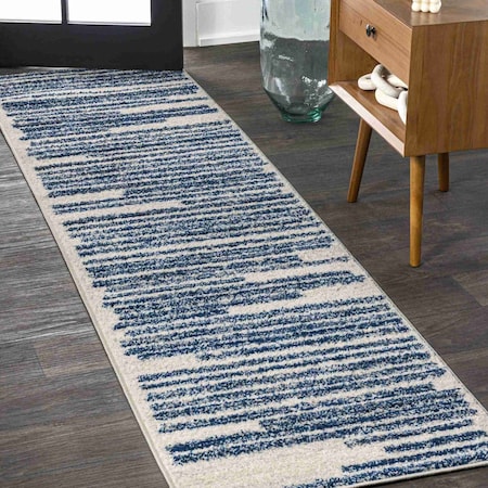 Jonathan Y Khalil Modern Berber Stripe Cream/Navy 2 ft. x 8 ft. Runner Rug MOH207E-28