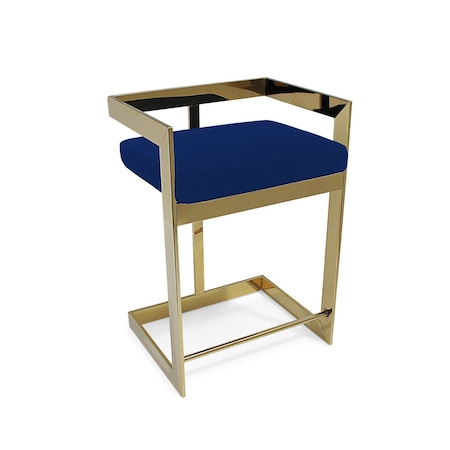 Homeroots 26" Blue and Gold Metal and Velvet Low Back Counter Height Bar Chair 555073