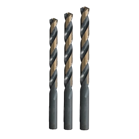 Jobber Drill Bit Sample Set, 3-Piece, 1/8 in to 1/4 in, High-Speed Steel, Black and Gold Finish