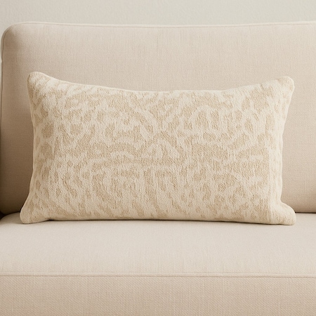 Homeroots 14" X 26" Cream And Beige Lumbar Abstract Cotton Throw Pillow Cover with Texture 608194