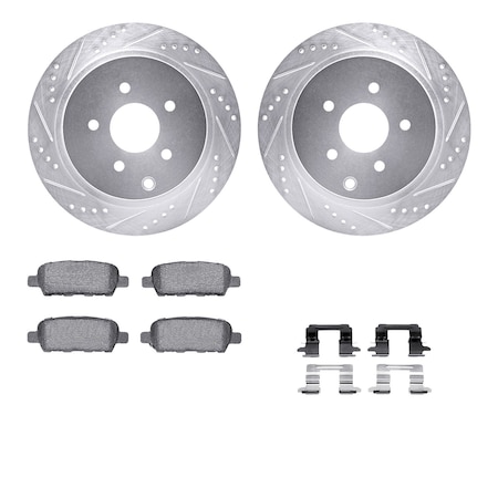 Dynamic Friction Co DFC Rotors-Drilled & Slotted-Silver w/ EURO 5000 Ceramic Brake Pads Incl Hdw 7612-67011