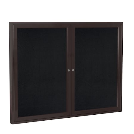 Ghent 2 Door Enclosed Recycled Rubber Bulletin Board, Bronze Aluminum Frame, 3'H x 5'W, Black PB23660TR-BK